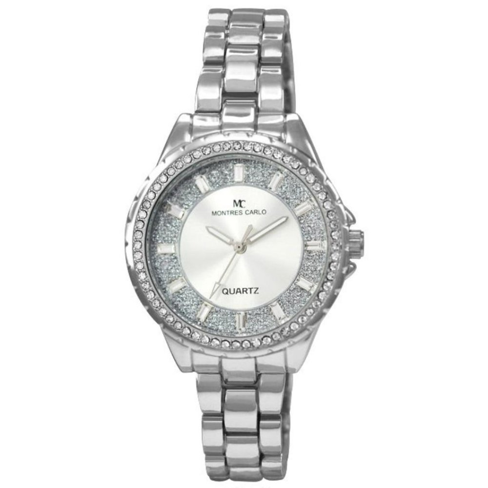 38mm Montres Carlo Women Fashion Luxury Lady Stones Bracelet Silver Dress Watch
